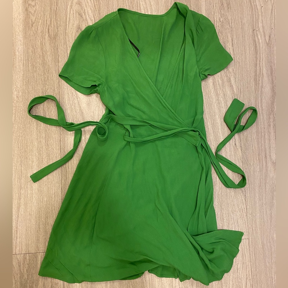 Green wrap-around tie dress